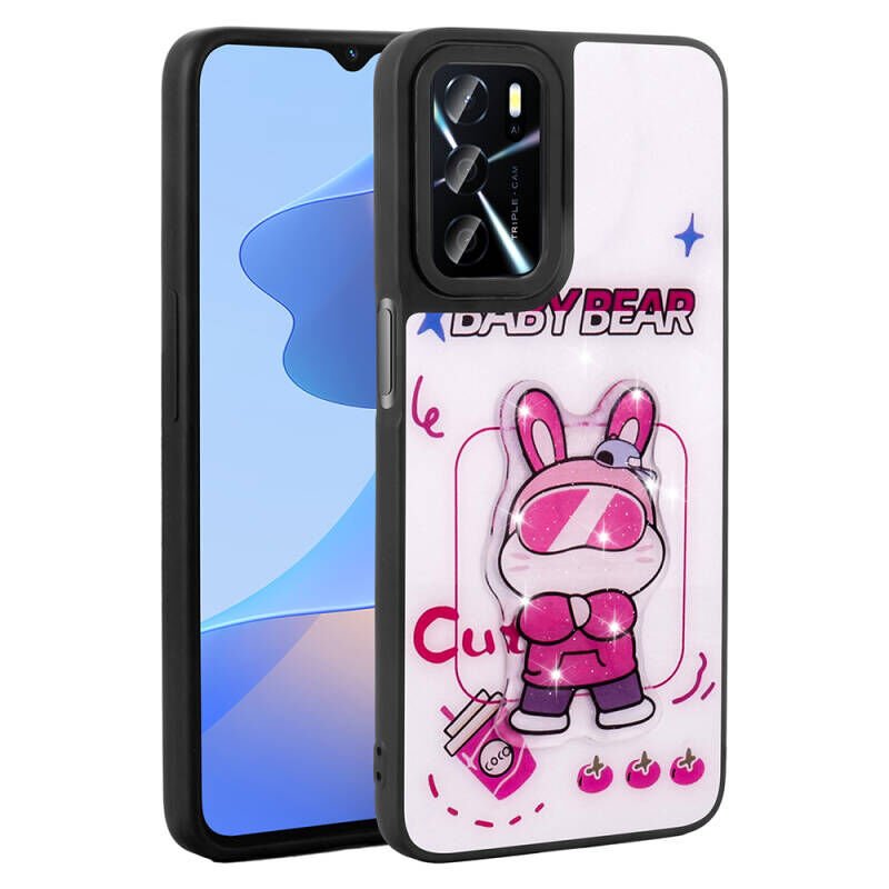 Oppo A16 Kılıf Parlayan Kabartmalı İkonik Figürlü Zore Amas Silikon Kapak