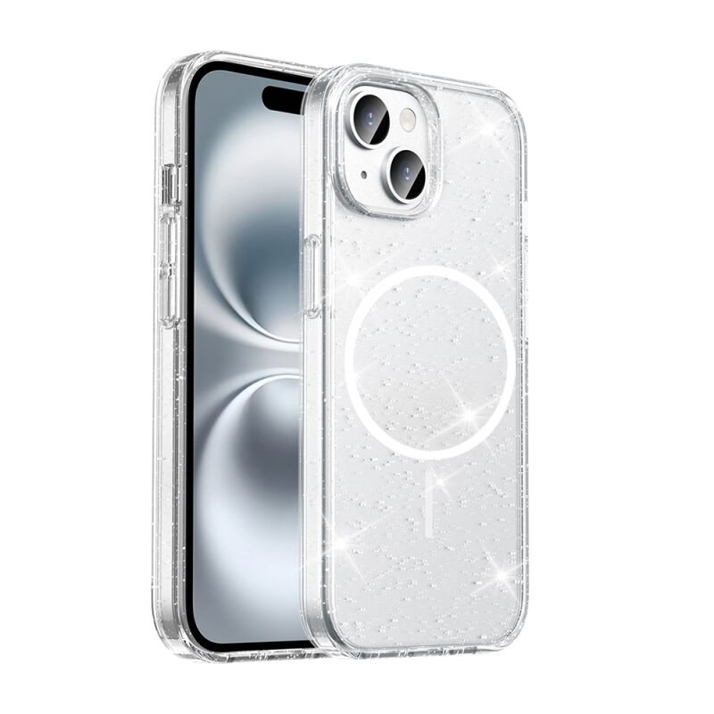 Apple iPhone 14 Kılıf M-safe Şarj Özellikli Parlayan Simli Saydam Renkli Zore Maris Kapak