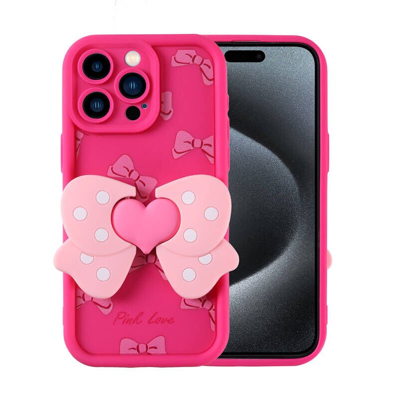 Apple iPhone 15 Pro Max Kılıf Kamera Korumalı Figür Tasarımlı Zore Kapya Kapak Koyu Pembe