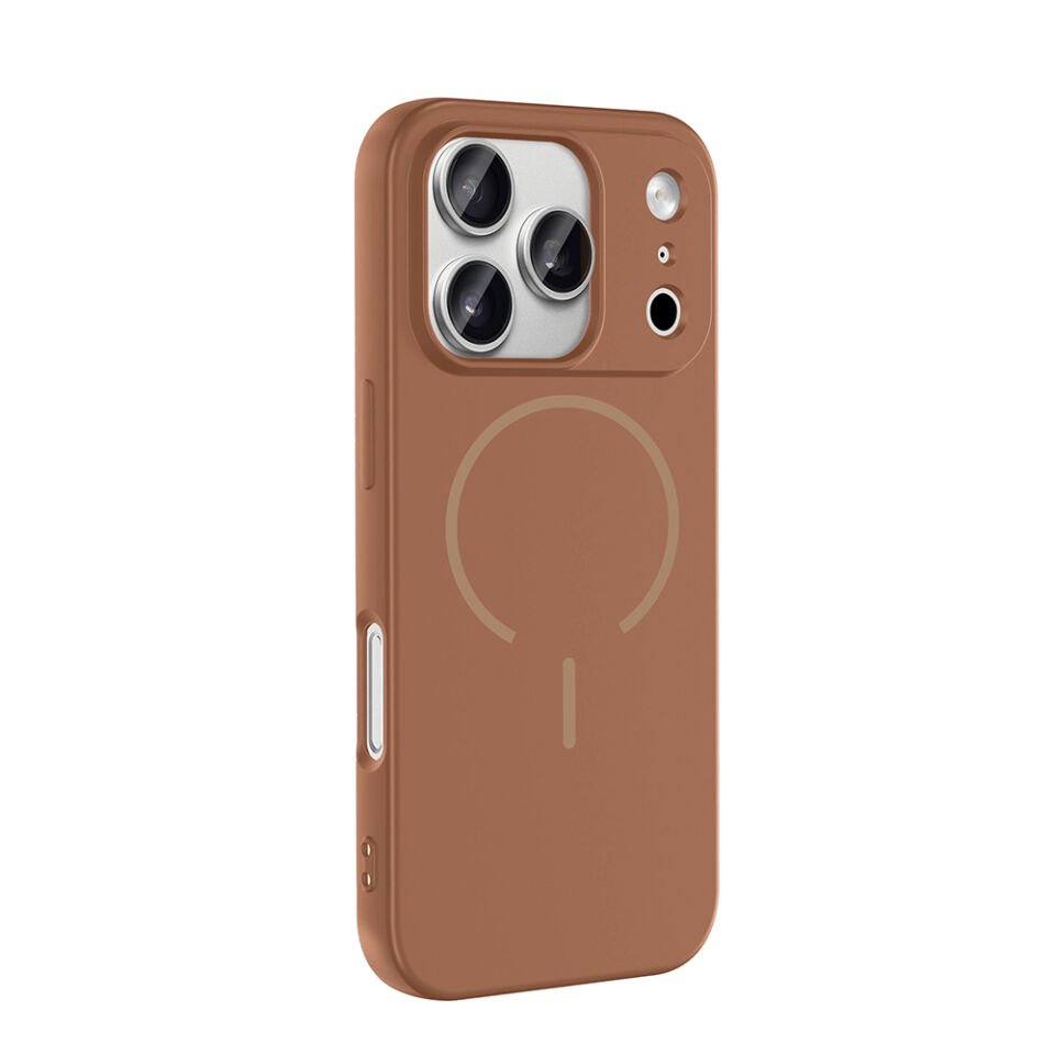 Apple iPhone 17 Pro Kılıf M-safe Şarj Özellikli Zore Meta Kapak Kahverengi