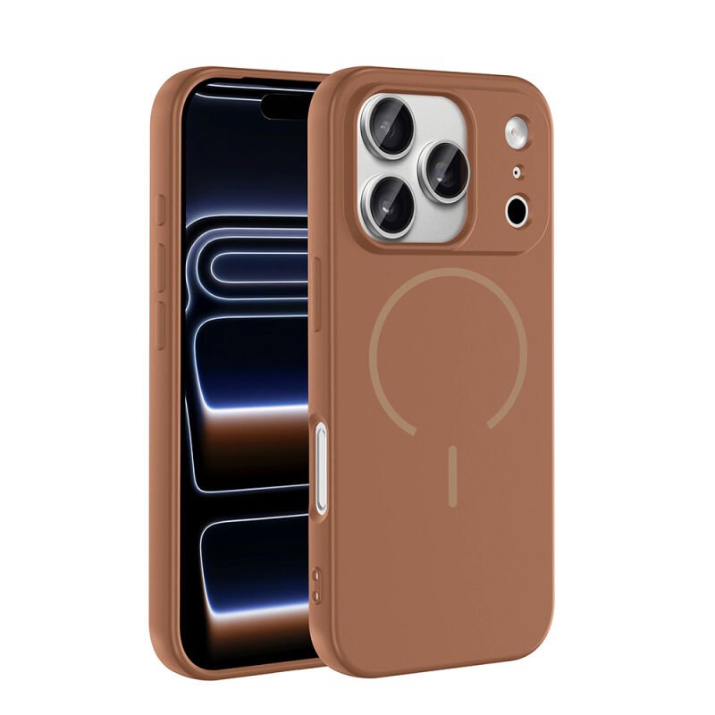 Apple iPhone 17 Pro Kılıf M-safe Şarj Özellikli Zore Meta Kapak Kahverengi
