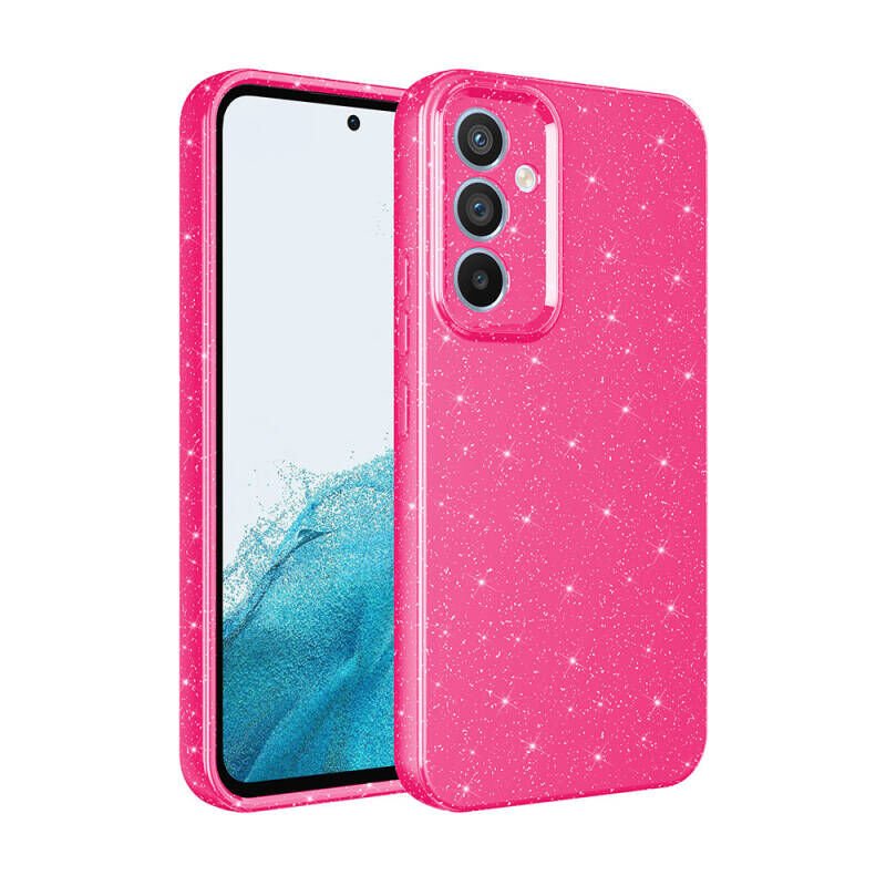 Galaxy S24 Kılıf Kamera Korumalı Simli Lüks Zore Koton Kapak Koyu Pembe