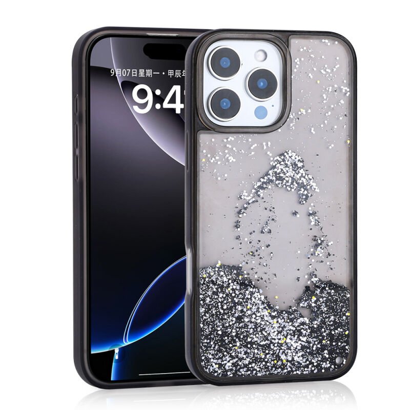 Apple iPhone 16 Pro Max Kılıf Sıvılı Simli Şeffaf Arka Yüzey Zore Keto Silikon Kapak