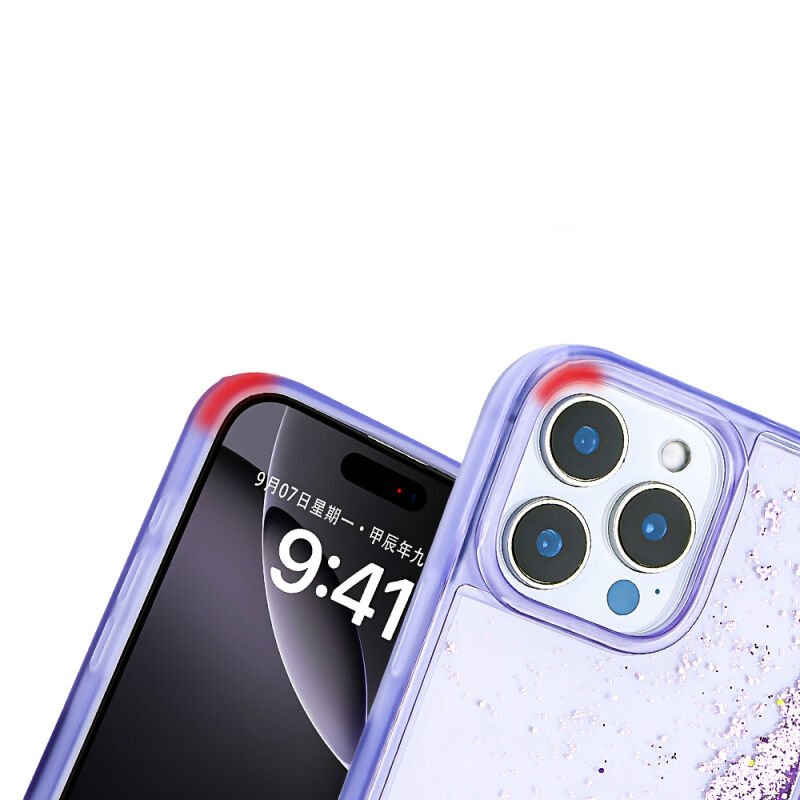 Apple iPhone 16 Pro Max Kılıf Sıvılı Simli Şeffaf Arka Yüzey Zore Keto Silikon Kapak