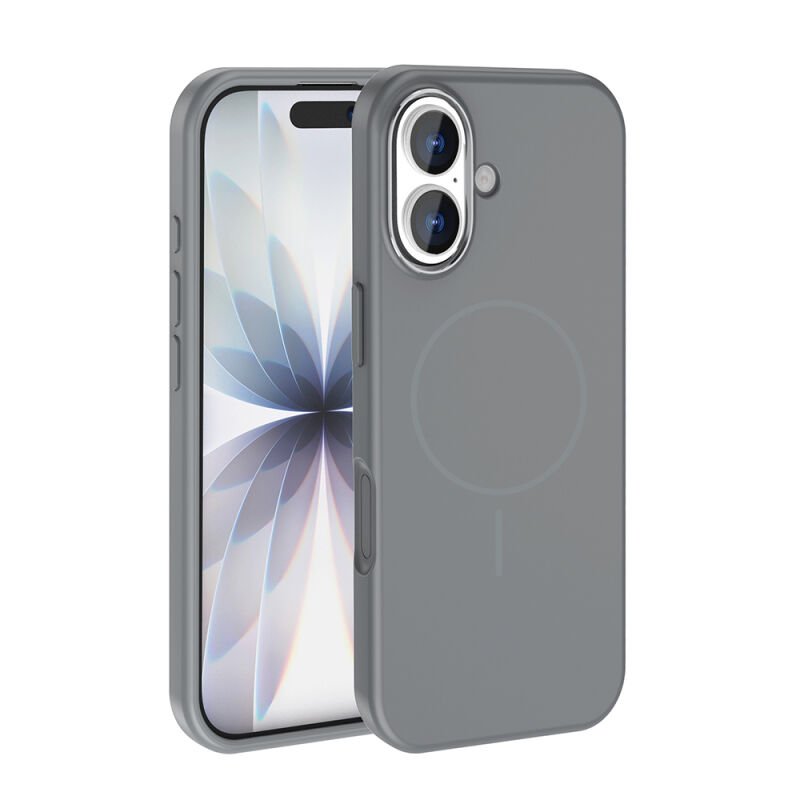 Apple iPhone 17 Kılıf M-Safe Şarj Özellikli Metal Kamera Çerçeveli Zore Edi Silikon Kapak Titanyum-Gri