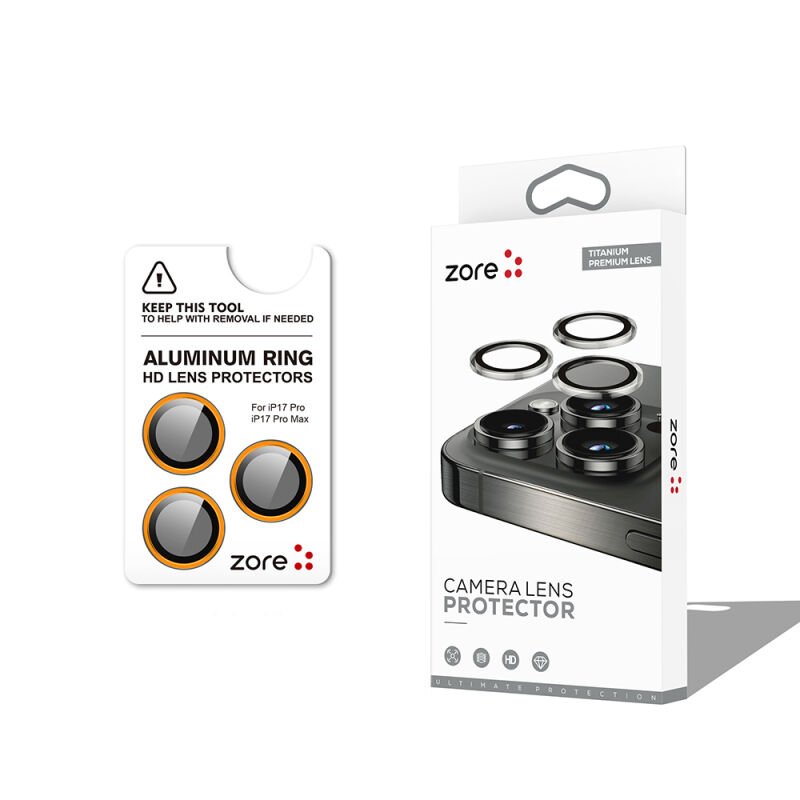 Apple iPhone 17 Pro Max Zore CL-12 Premium Safir Parmak İzi Bırakmayan Anti-Reflective Kamera Lens Koruyucu Turuncu