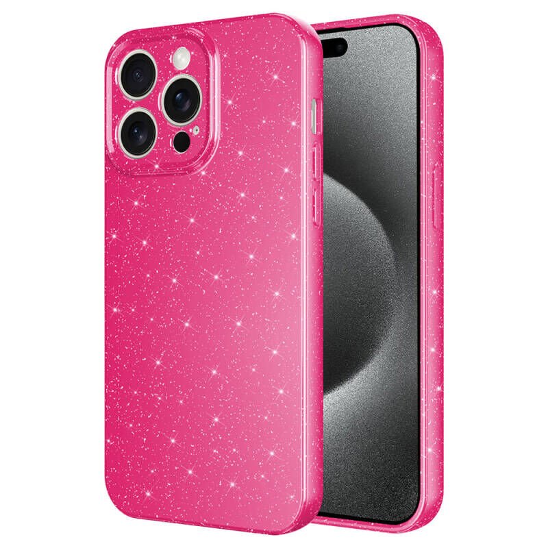 Apple iPhone 15 Pro Kılıf Kamera Korumalı Simli Lüks Zore Koton Kapak Koyu Pembe