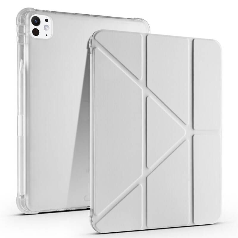 Apple iPad Pro 11 2025 M5 Kılıf Zore Tri Folding Kalem Bölmeli Standlı Kılıf Gri