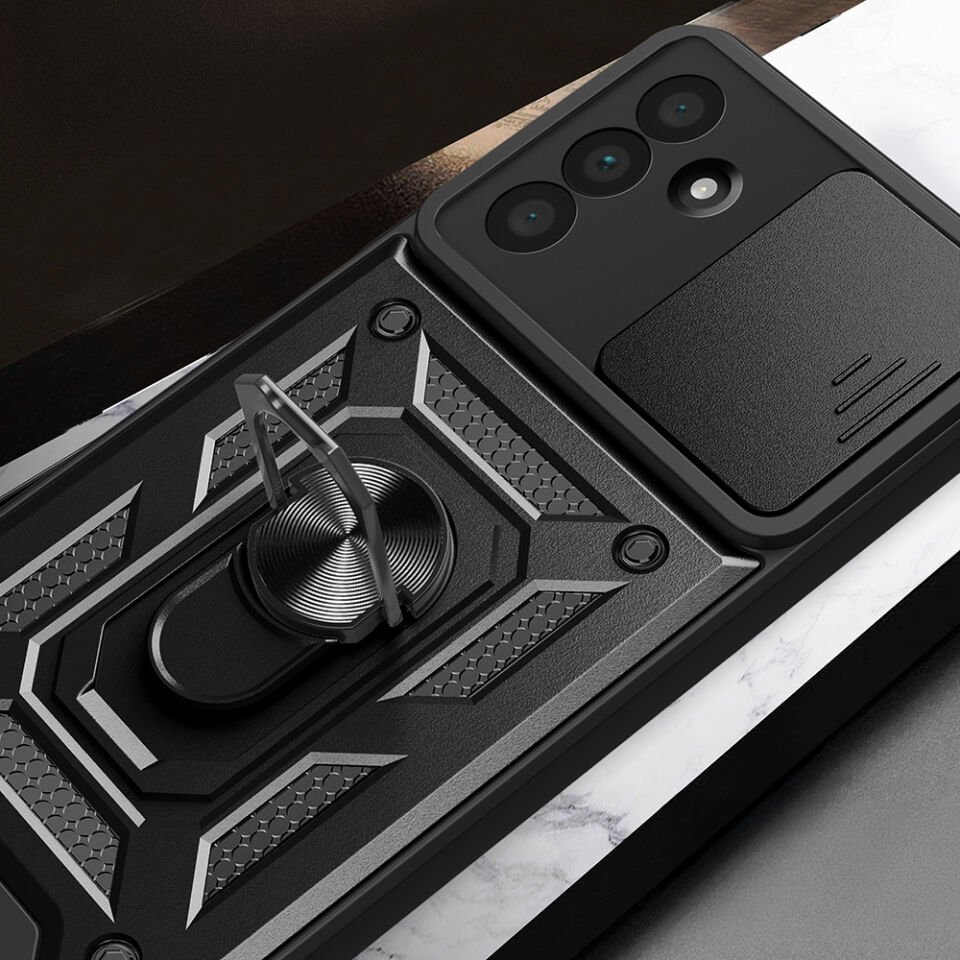 Galaxy A36 Kılıf Magnetik Standlı Kamera Korumalı Zore Sürgülü Vega Kapak Siyah