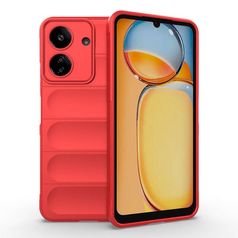 Xiaomi Redmi 13C Kılıf Esnek TPU Oyuklu Arka Yüzey Tasarımlı Zore Etnik Silikon Kapak Kırmızı