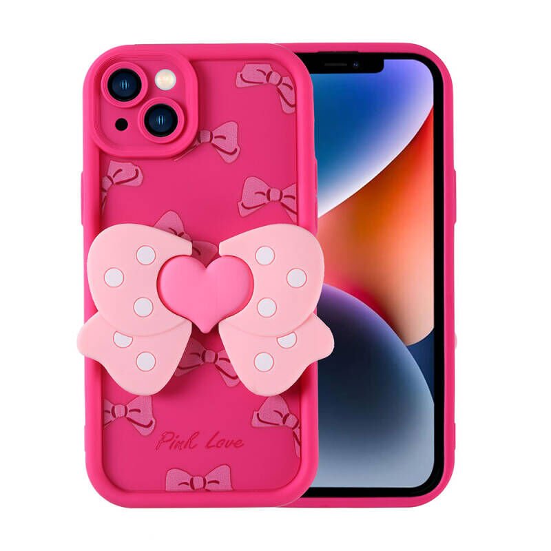 Apple iPhone 14 Kılıf Kamera Korumalı Figür Tasarımlı Zore Kapya Kapak Koyu Pembe