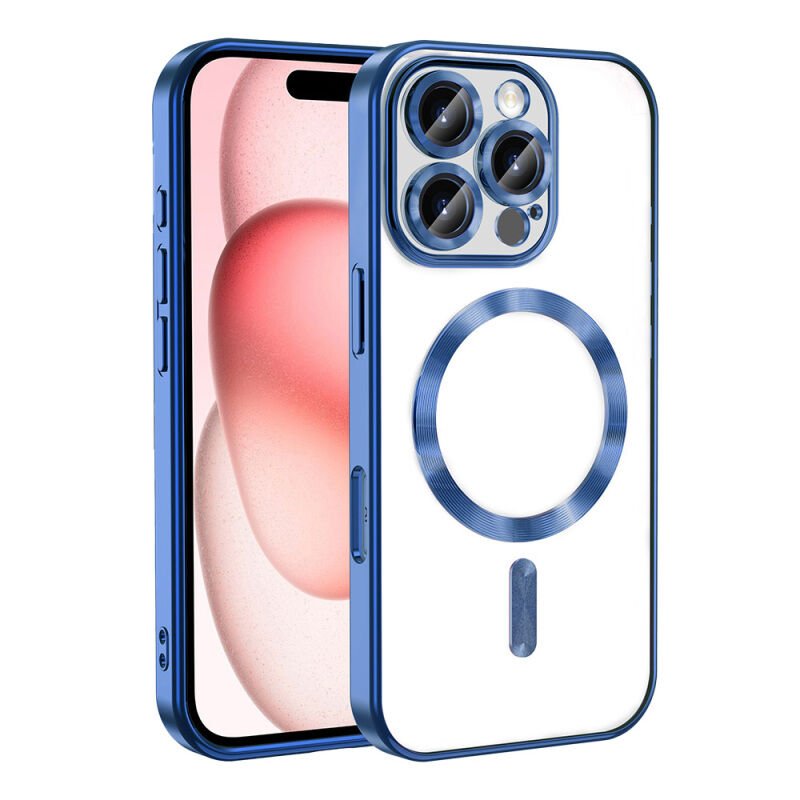 Apple iPhone 16 Pro Max Kılıf Kamera Korumalı M-safe Wireless Şarj Özellikli Zore Demre Kapak Mavi