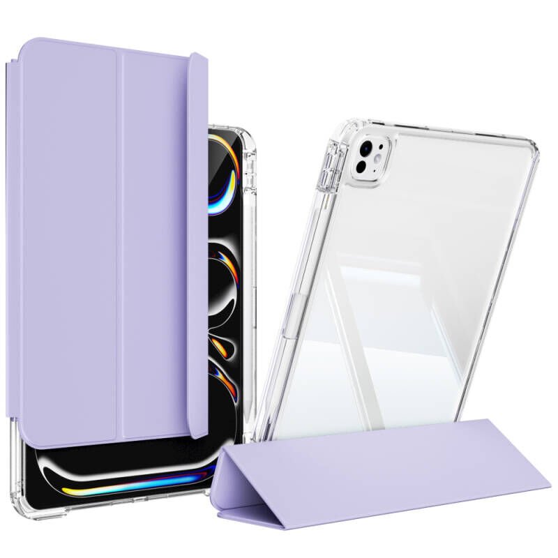 ​​Apple iPad Pro 13 2024 Kılıf Magnetik Ayrılabilen Airbagli Zore Sliding Tablet Kılıfı Lavender