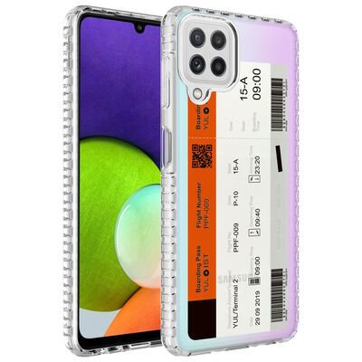 Galaxy M12 Kılıf Airbag Kenarlı Renkli Desenli Silikon Zore Elegans Kapak
