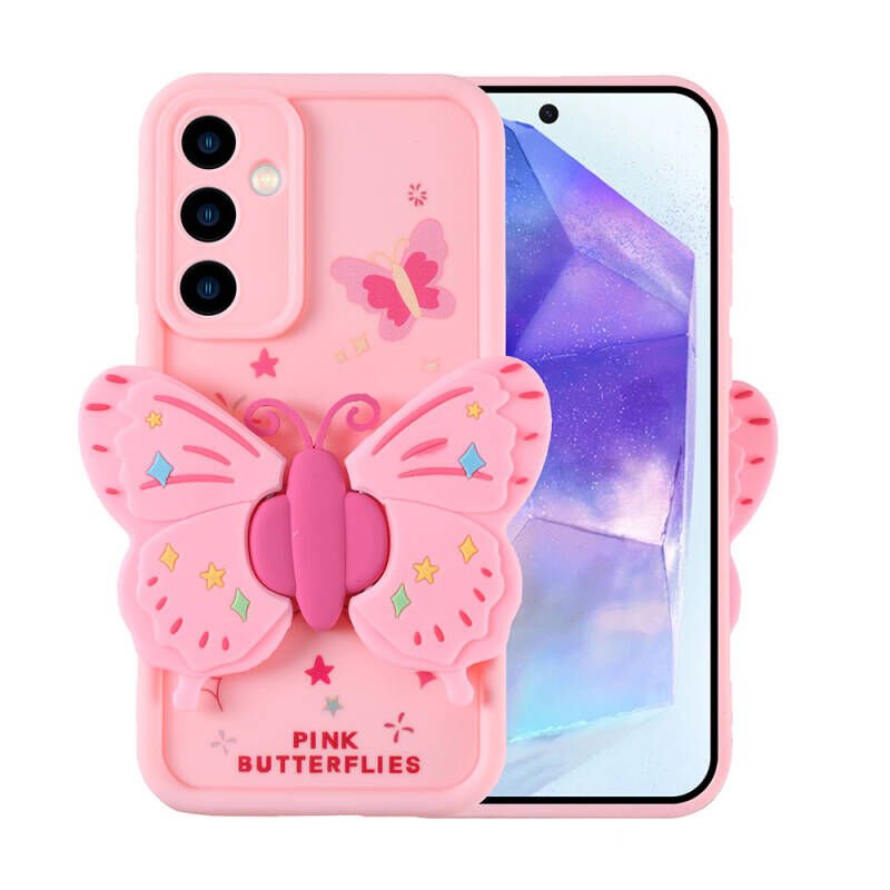 Galaxy A35 Kılıf Kamera Korumalı Figür Tasarımlı Zore Kapya Kapak Açık Pembe