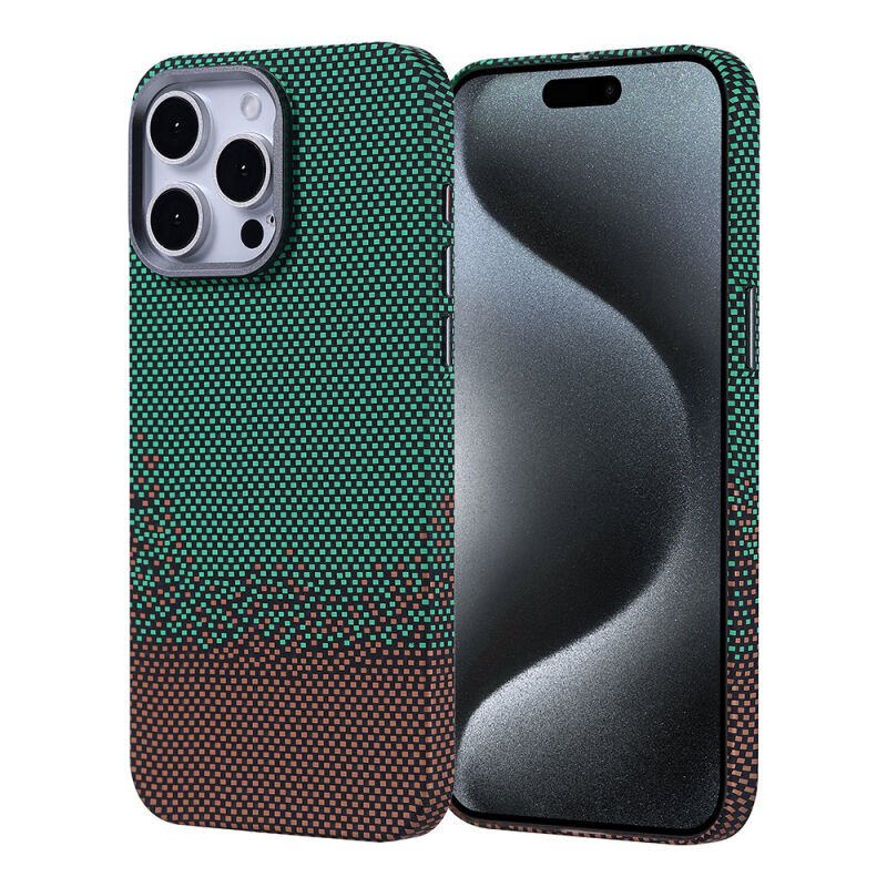 Apple iPhone 15 Pro Max Kılıf M-safe Şarj Özellikli Karbon Fiber Görünümlü Zore Nekst Kapak Yeşil