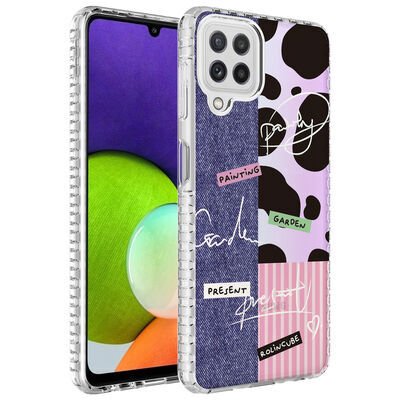 Galaxy M32 Kılıf Airbag Kenarlı Renkli Desenli Silikon Zore Elegans Kapak