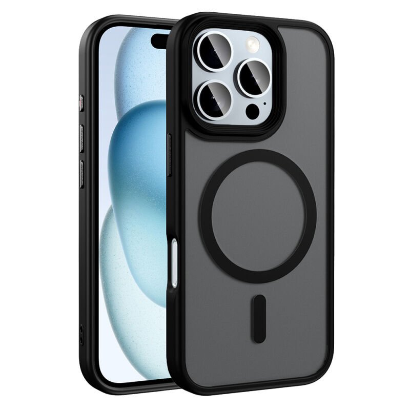 Apple iPhone 16 Pro Max Kılıf Mat Arka Yüzey Wireless Şarj Özellikli Zore Flet M-safe Kapak