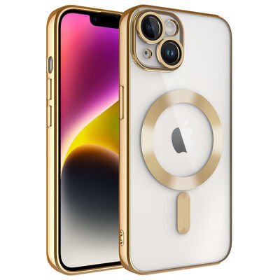 Apple iPhone 14 Kılıf Kamera Korumalı M-safe Wireless Şarj Özellikli Zore Demre Kapak Gold