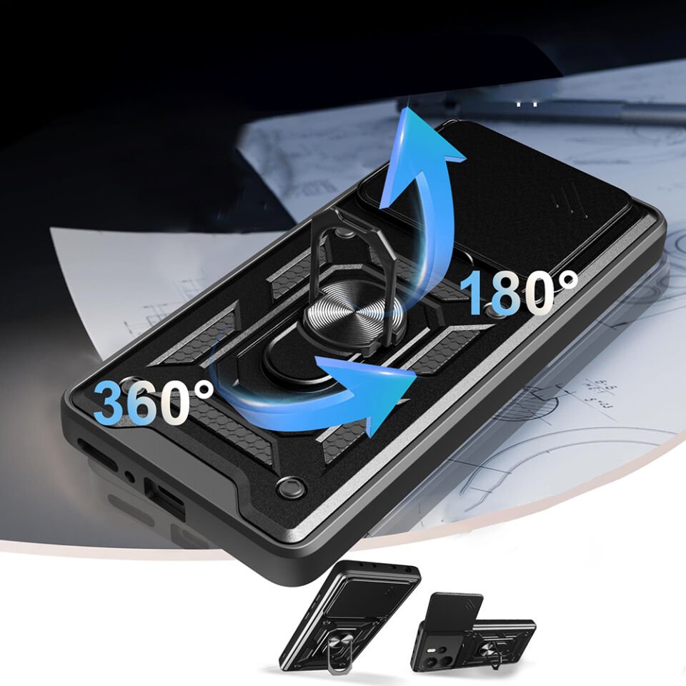 Xiaomi Redmi Note 14 4G Kılıf Magnetik Standlı Kamera Korumalı Zore Sürgülü Vega Kapak