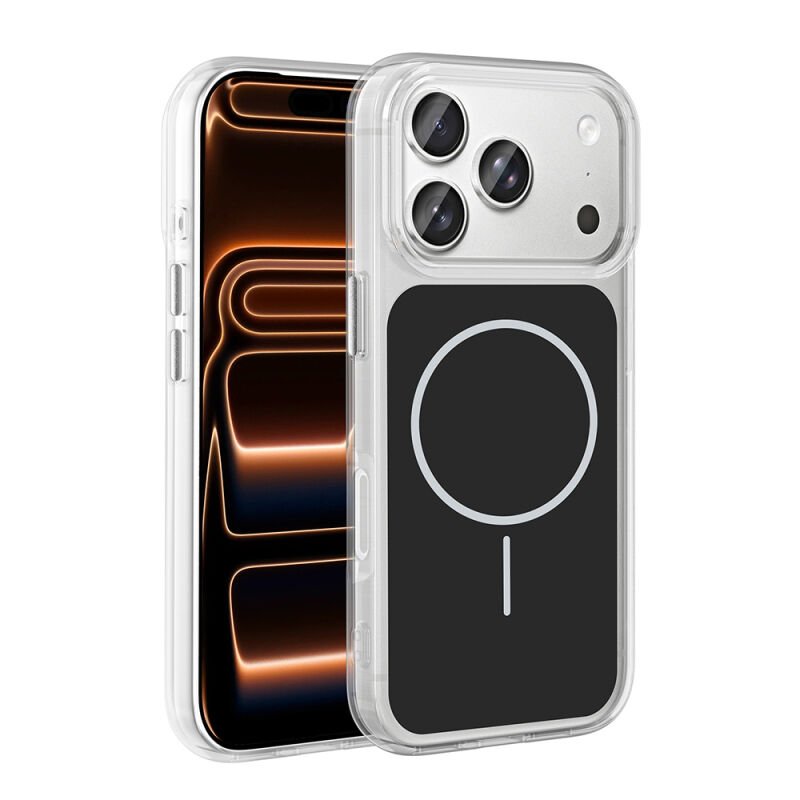 Apple iPhone 17 Pro Max Kılıf M-Safe Şarj Özellikli Metal Buton Tasarımlı Zore İkonik Sert Silikon Kapak Siyah