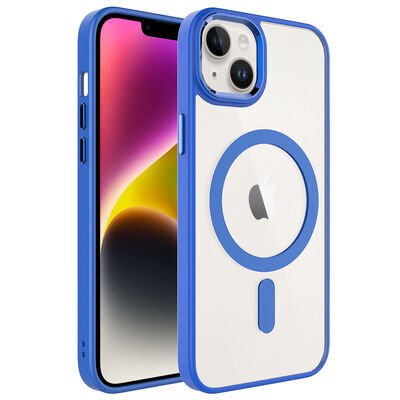 Apple iPhone 14 Kılıf Wireless Şarj Özellikli Zore Krom M-safe Silikon Kapak Mavi