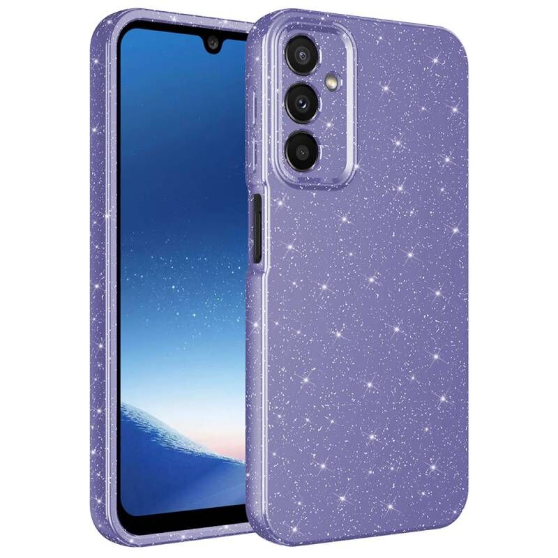Galaxy A24 Kılıf Kamera Korumalı Simli Lüks Zore Koton Kapak Mor