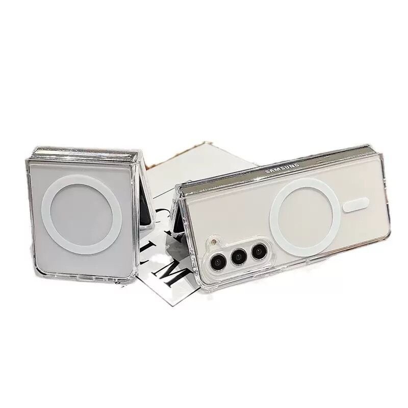 Galaxy Z Flip 7 Kılıf M-safe Şarj Özellikli Şeffaf Sert PC Zore Embos Kapak