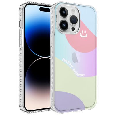 Apple iPhone 14 Pro Kılıf Airbag Kenarlı Renkli Desenli Silikon Zore Elegans Kapak