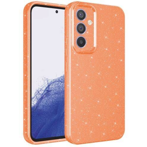 Galaxy A24 Kılıf Kamera Korumalı Simli Lüks Zore Koton Kapak Turuncu