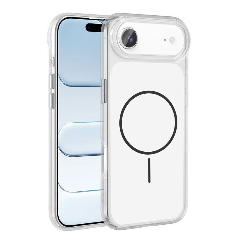 Apple iPhone 17 Air Kılıf M-Safe Şarj Özellikli Metal Buton Tasarımlı Zore İkonik Sert Silikon Kapak