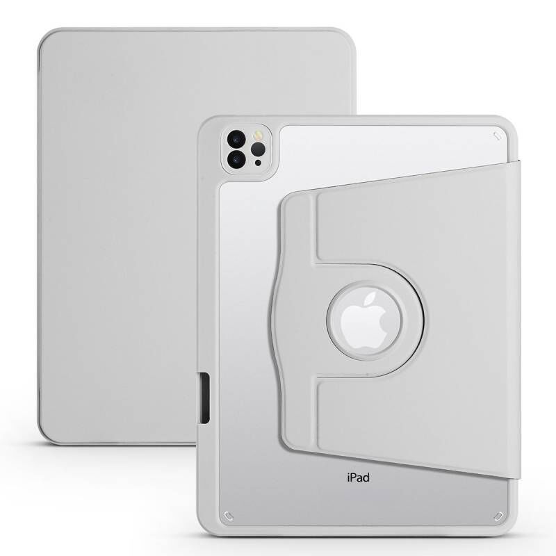 Apple iPad 10.2 2021 (9.Nesil) Kılıf Zore Termik Kalem Bölmeli Dönebilen Standlı Kılıf Gri