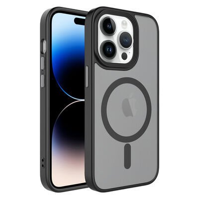 Apple iPhone 13 Pro Max Kılıf Mat Arka Yüzey Wireless Şarj Özellikli Zore Flet M-safe Kapak Siyah