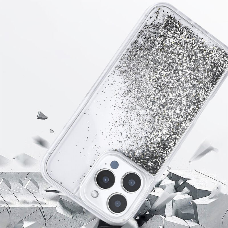Apple iPhone 16 Pro Kılıf Sıvılı Simli Şeffaf Arka Yüzey Zore Keto Silikon Kapak Gümüş