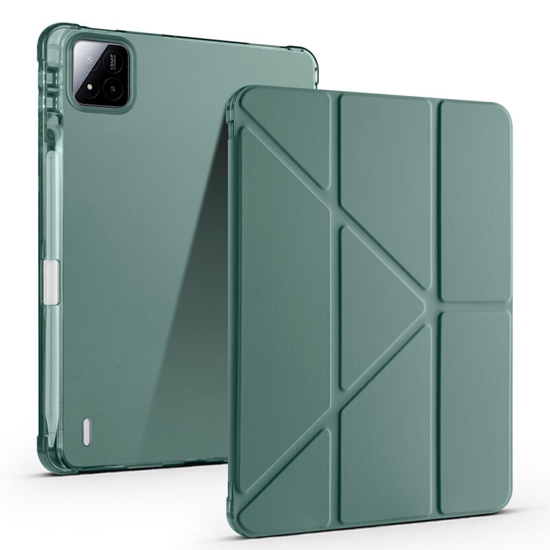 Xiaomi Pad 7 Pro Kılıf Zore Tri Folding Kalem Bölmeli Standlı Kılıf Koyu Yeşil