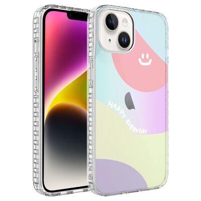 Apple iPhone 14 Kılıf Airbag Kenarlı Renkli Desenli Silikon Zore Elegans Kapak