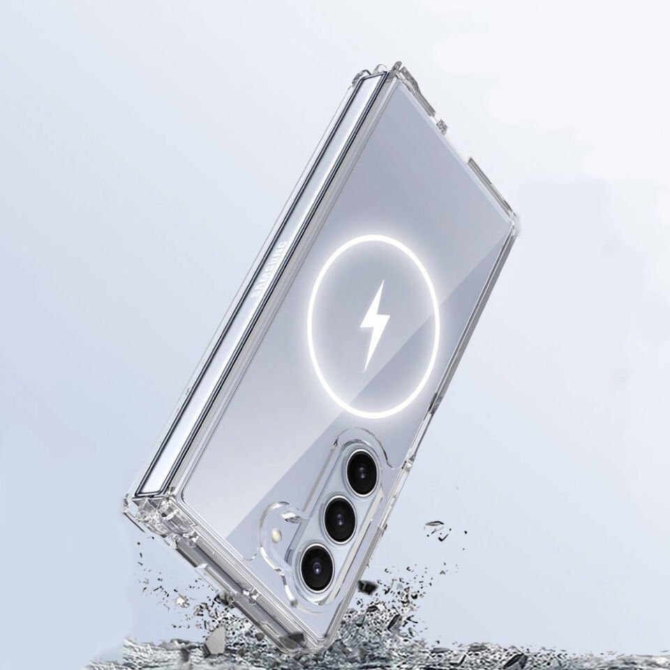 Galaxy Z Fold 6 Kılıf M-safe Şarj Özellikli Şeffaf Sert PC Zore Embos Kapak