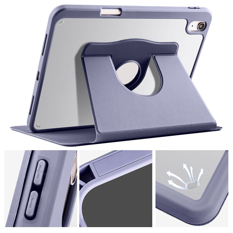 Apple iPad 10.9 2022 (10.Nesil) Kılıf Zore Termik Kalem Bölmeli Dönebilen Standlı Kılıf Lavendery Gray