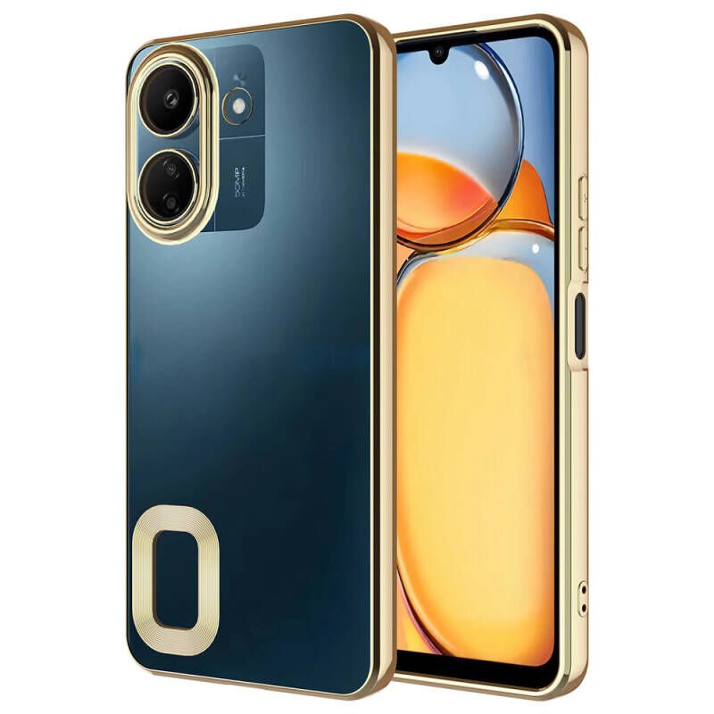 Xiaomi Redmi 13C Kılıf Kamera Korumalı Logo Gösteren Zore Omega Kapak Gold