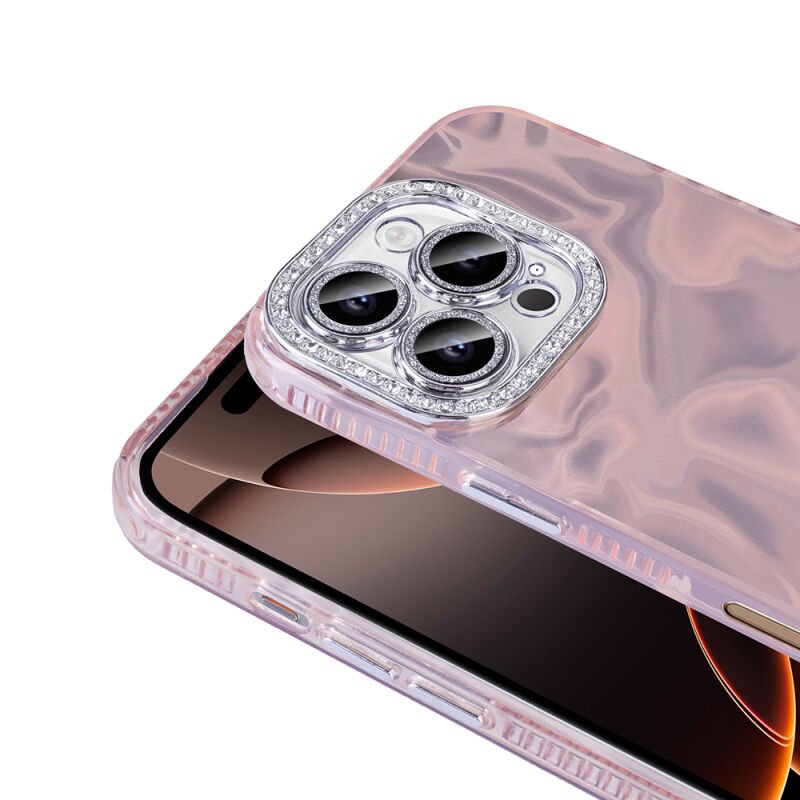 Apple iPhone 16 Pro Kılıf Airbagli Parlak Taş Detay Tasarımlı Zore Esila Kapak Pembe