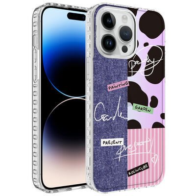 Apple iPhone 13 Pro Kılıf Airbag Kenarlı Renkli Desenli Silikon Zore Elegans Kapak NO8