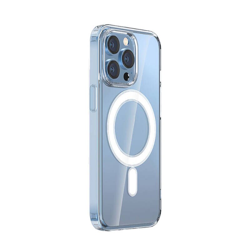 Apple iPhone 15 Pro Max Kılıf M-safe Şarj Özellikli Şeffaf Sert PC Zore Embos Kapak Şeffaf