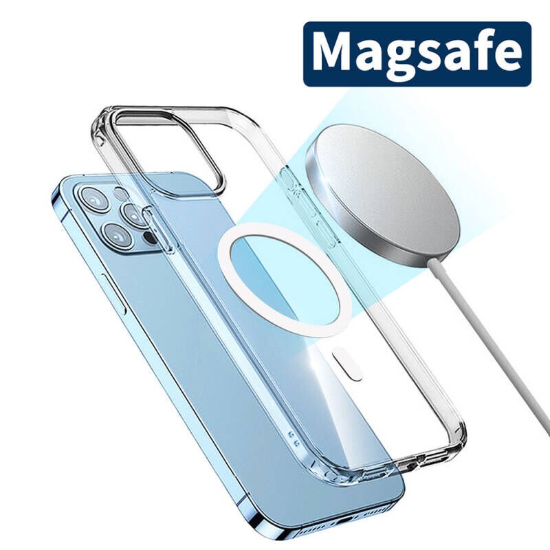 Apple iPhone 15 Pro Max Kılıf M-safe Şarj Özellikli Şeffaf Sert PC Zore Embos Kapak Şeffaf