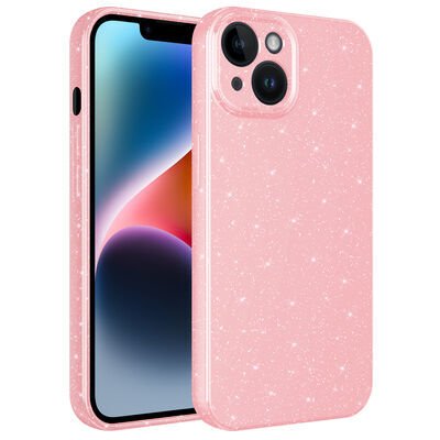 Apple iPhone 14 Kılıf Kamera Korumalı Simli Lüks Zore Koton Kapak Pembe