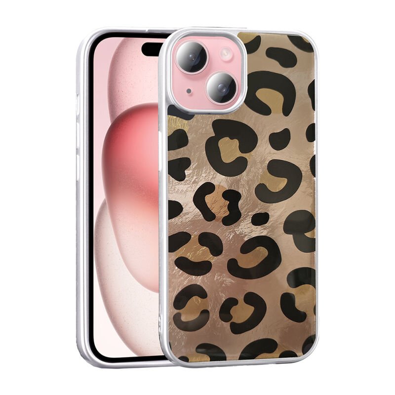 Apple iPhone 13 Kılıf Desenli Zore Mep Kapak Gold Leopar