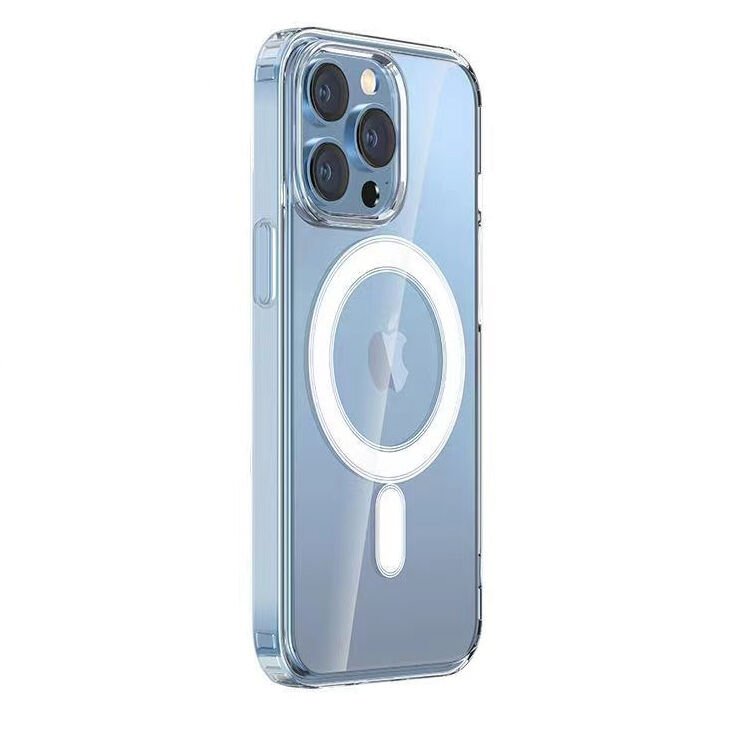 Apple iPhone 14 Pro Max Kılıf M-safe Şarj Özellikli Şeffaf Sert PC Zore Embos Kapak Şeffaf