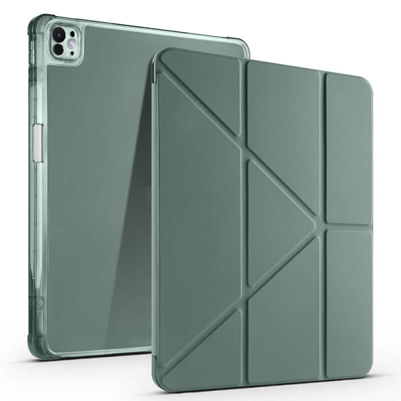 Apple iPad Air 13 2025 M3 Kılıf Zore Tri Folding Kalem Bölmeli Standlı Kılıf Koyu Yeşil