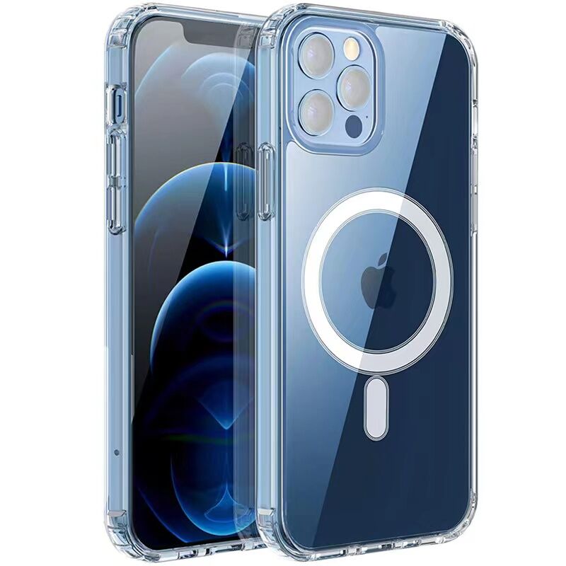 Apple iPhone 13 Pro Max Kılıf M-safe Şarj Özellikli Şeffaf Sert PC Zore Embos Kapak Şeffaf
