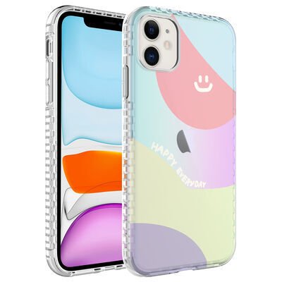 Apple iPhone 12 Kılıf Airbag Kenarlı Renkli Desenli Silikon Zore Elegans Kapak
