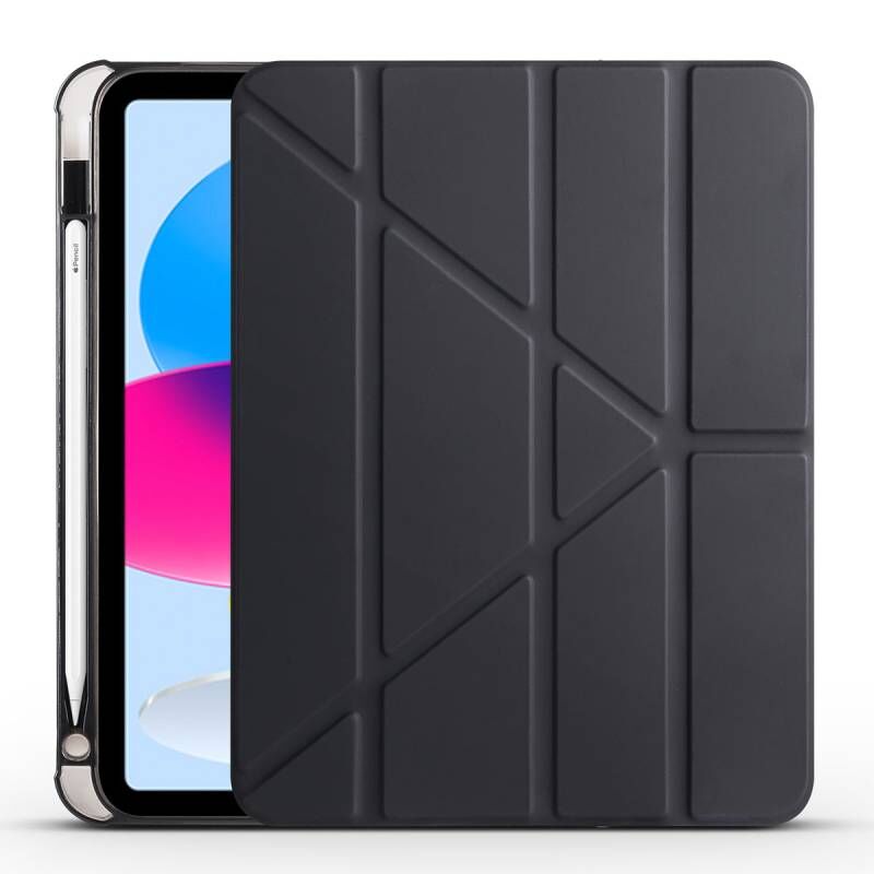 Apple iPad 11.Nesil 2025 Kılıf Zore Tri Folding Kalem Bölmeli Standlı Kılıf Siyah